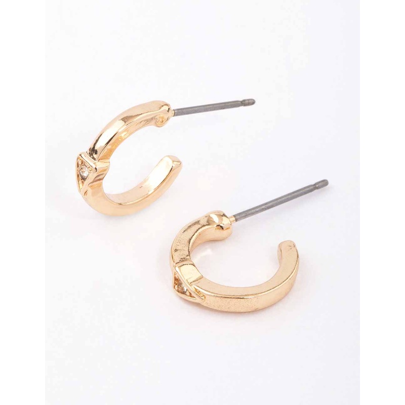 Gold Triangular Diamante Huggie Earrings