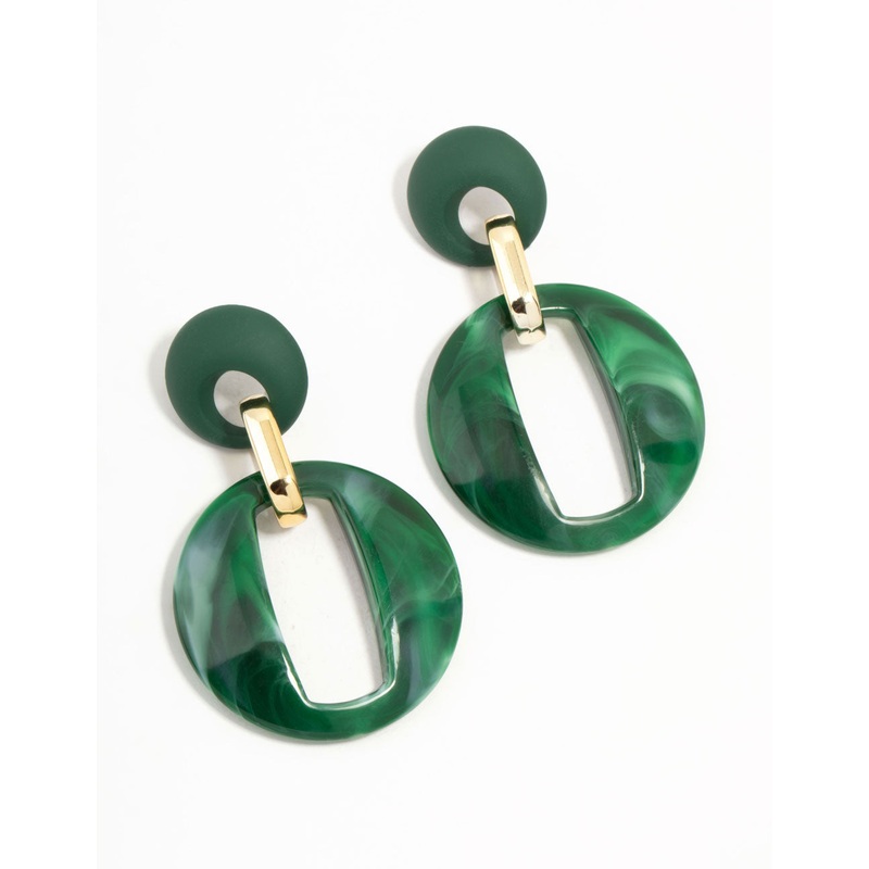 Green Acrylic Double Round Link Drop Earrings