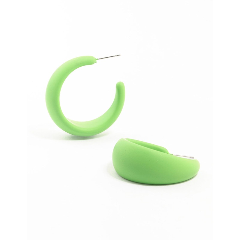 Green Coated Pointed Wide Hoop Earrings