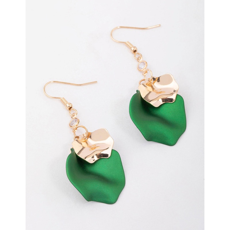 Green Diamante Iridescent Petal Drop Earrings