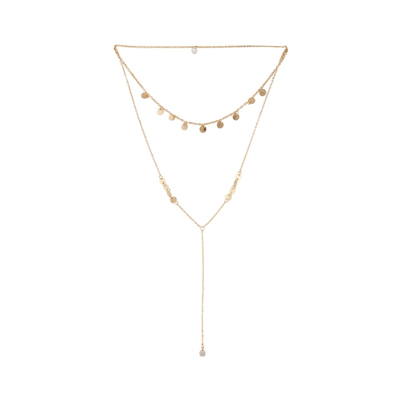 LAYERED FINE DISC Y NECK CHOKER IN GOLD
