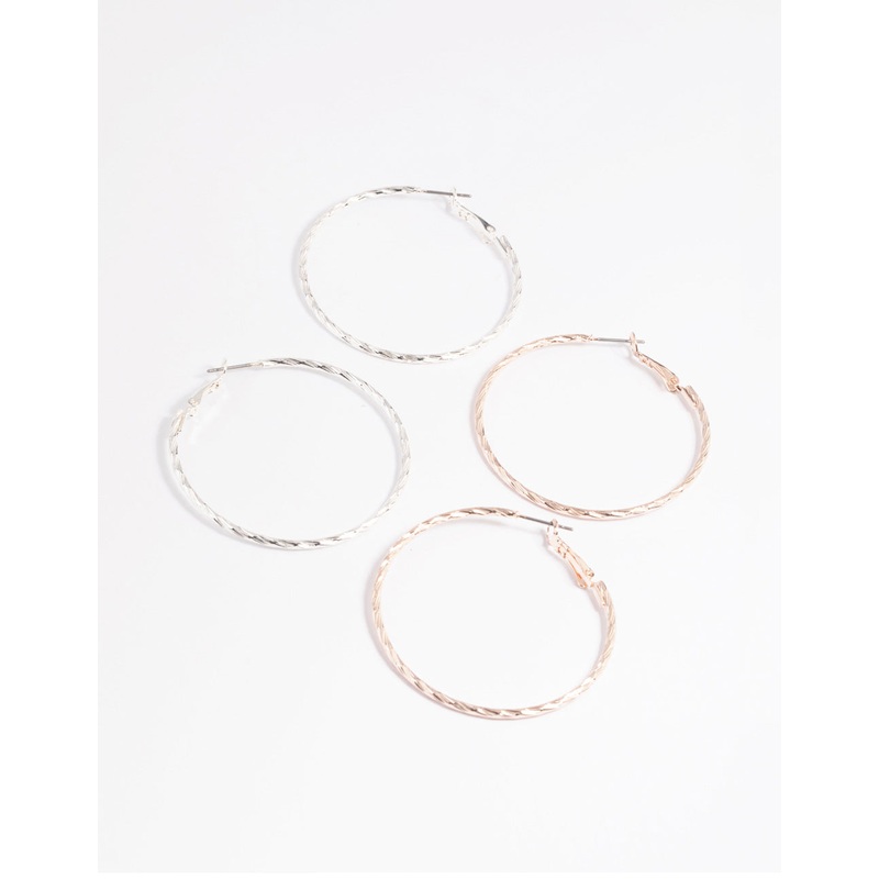 Mixed Metal Textured Hoop Earring Set