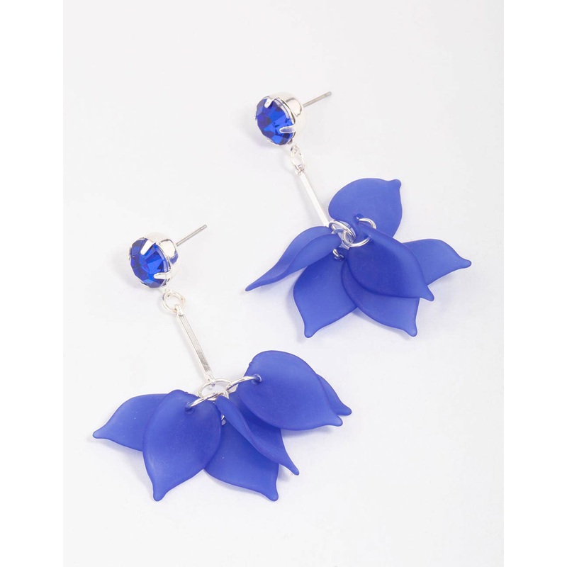 Navy Blue Stone & Stick Petal Drop Earrings