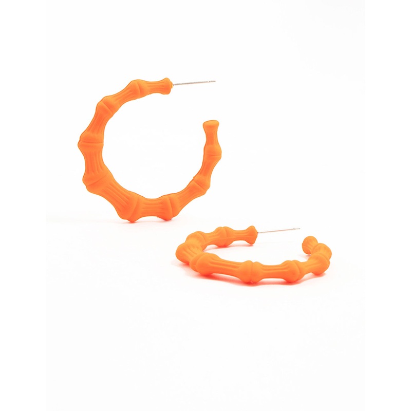 Orange Coated Bamboo Hoop Earrings