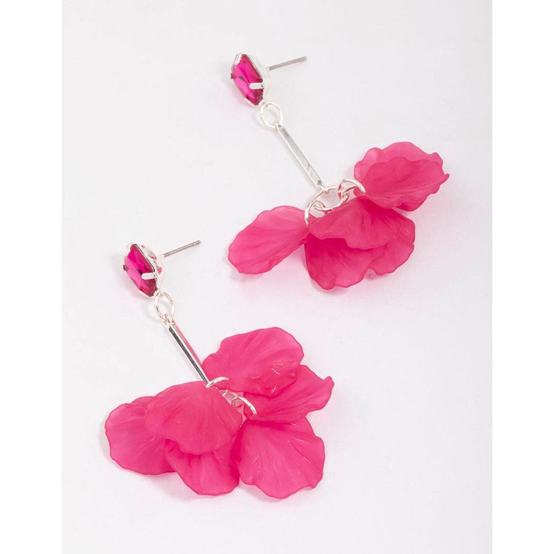 Pink Petal Flower Drop Earrings