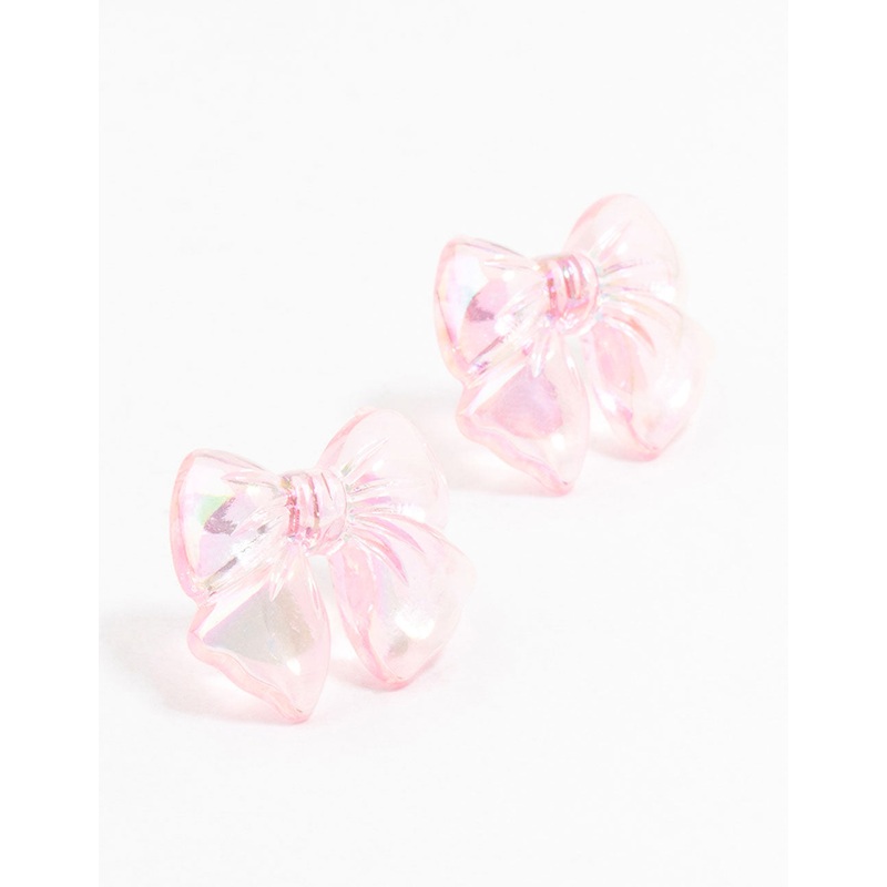 Plastic Holographic Puff Bow Stud Earrings