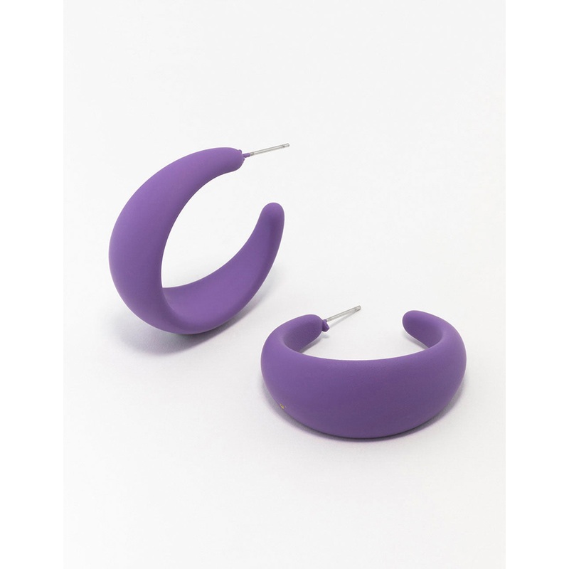 Purple Coated Metal Chunky Teardrop Hoop Earrings