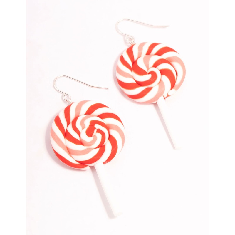 Red Swirled Lollipop Drop Earrings