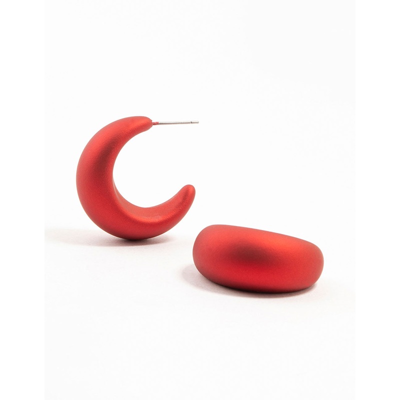 Red Wide Pointed Bubble Hoop Earrings