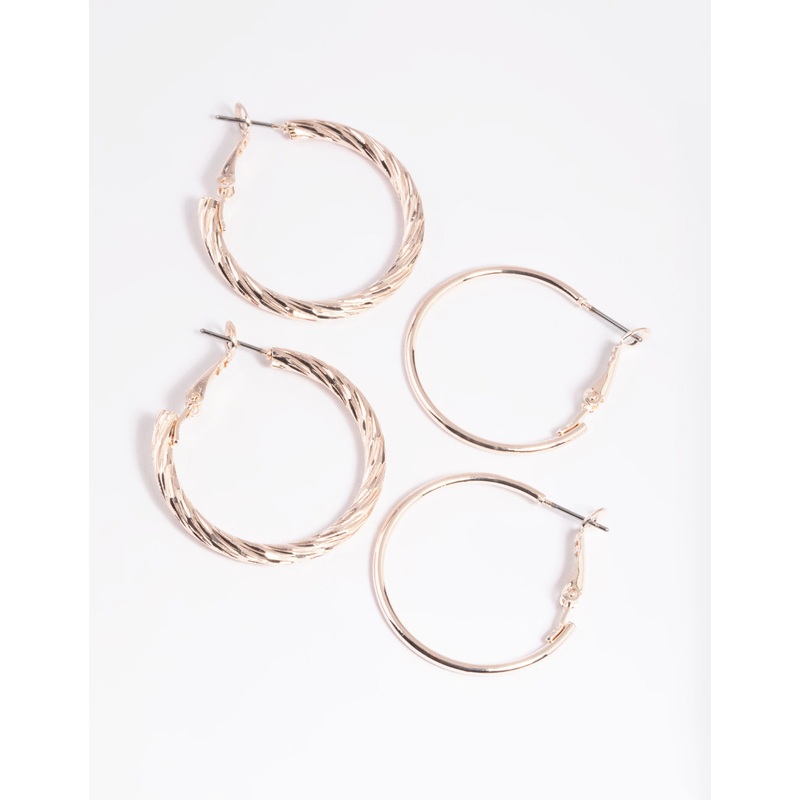 Rose Gold Plain Text Hoop Earrings