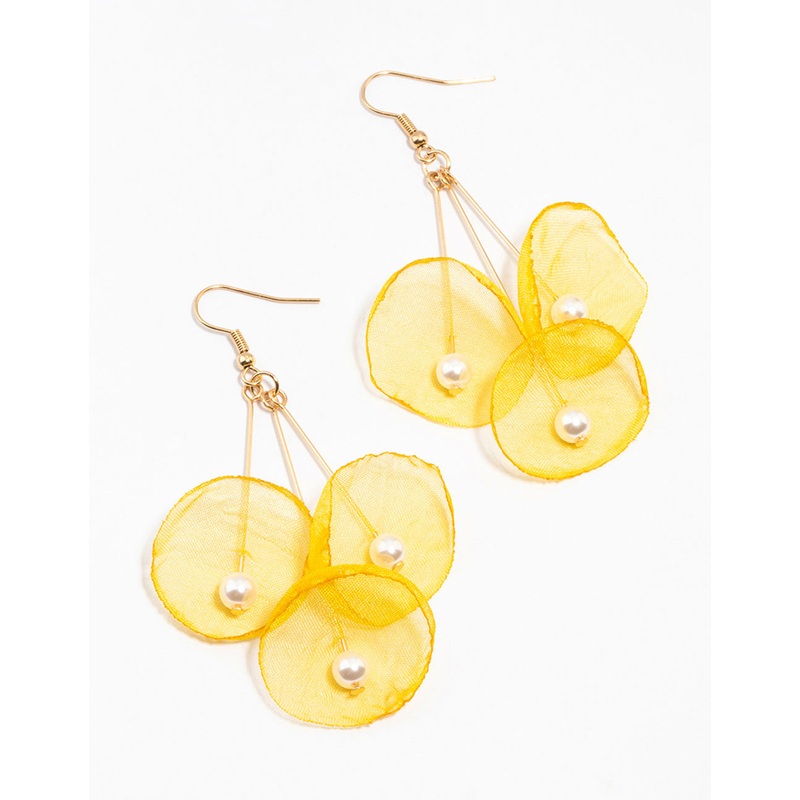 Yellow Gold Multiple Pears l Flower Drop Earrings