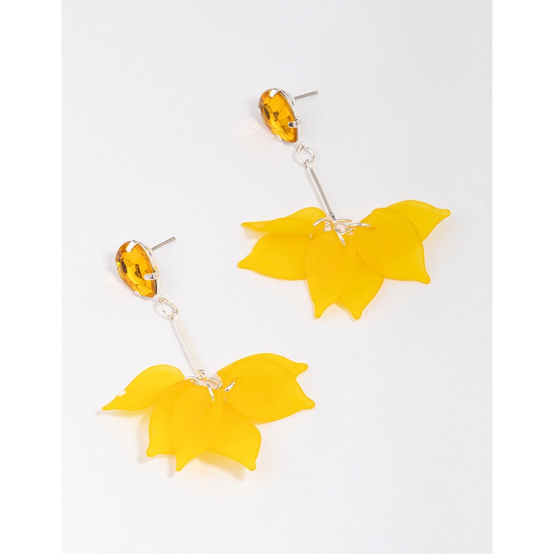 Yellow Stone & Stick Petal Drop Earrings