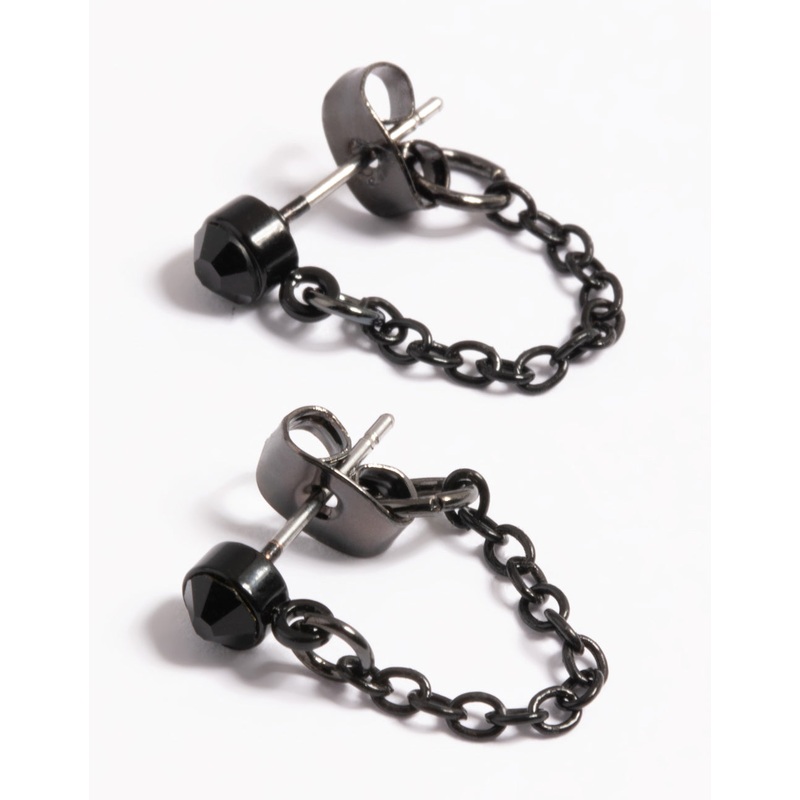 Black Crystal Chain Stud Earrings