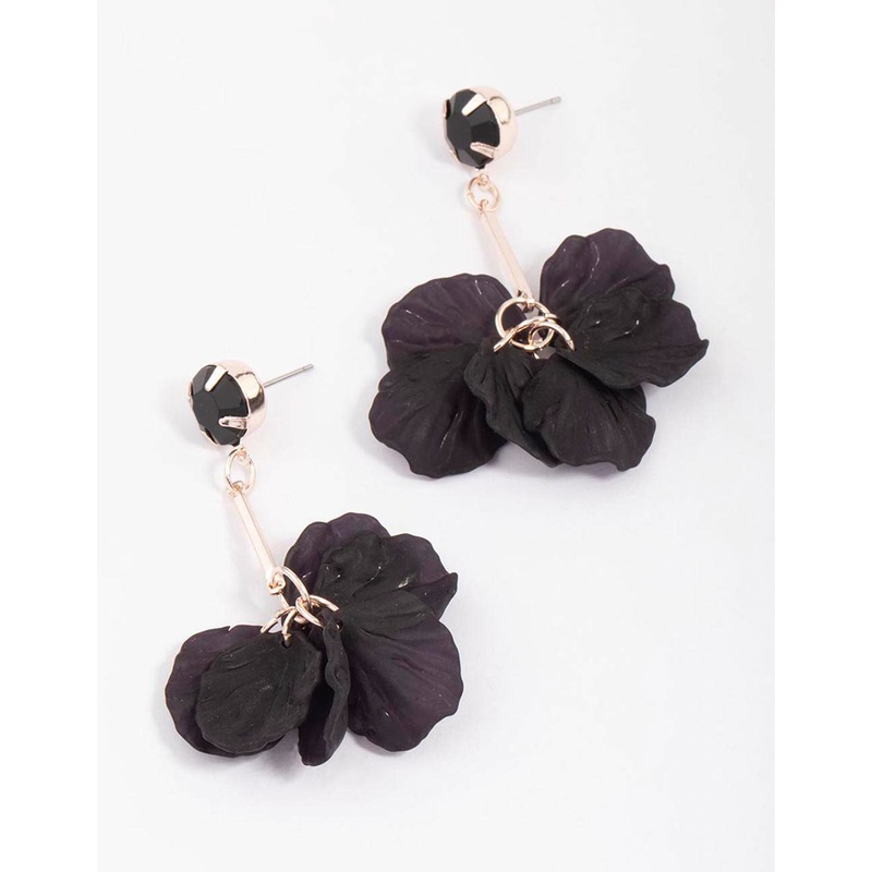 Black & Rose Gold Petal Drop Earrings