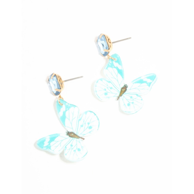Blue Acrylic Butterfly Drop Earrings