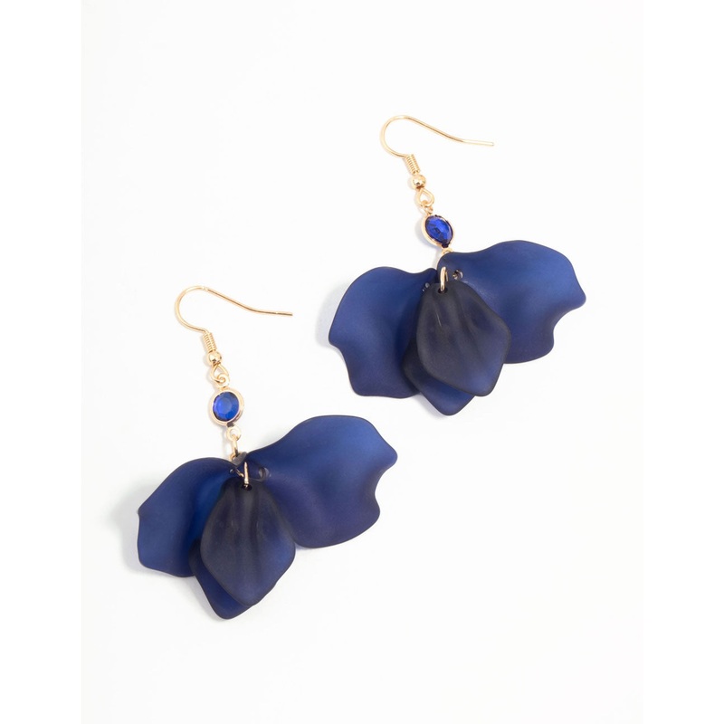 Blue Acrylic Petal & Stone Drop Earrings