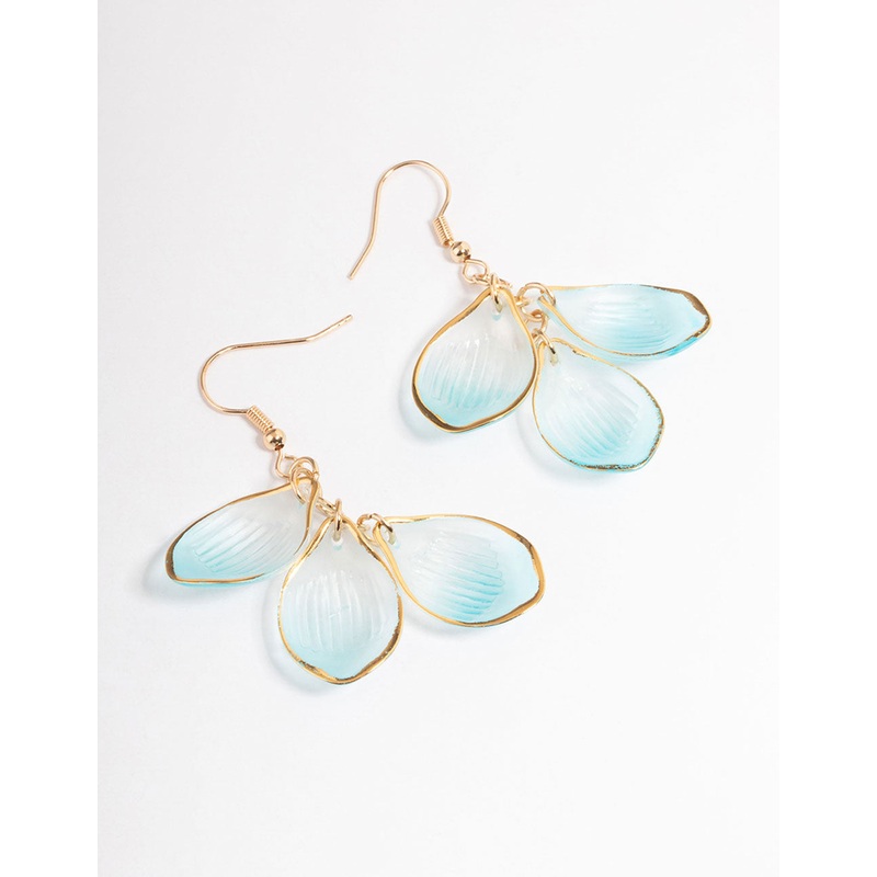 Blue Frosted Petal Cluster Drop Earrings