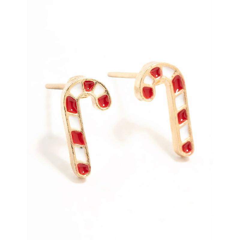 Candy Cane Gold Stud Earrings|Default Title