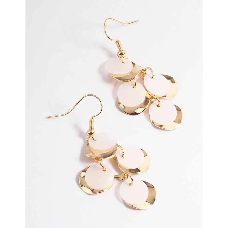 Cream Multi Disc Diamond Drop Earrings