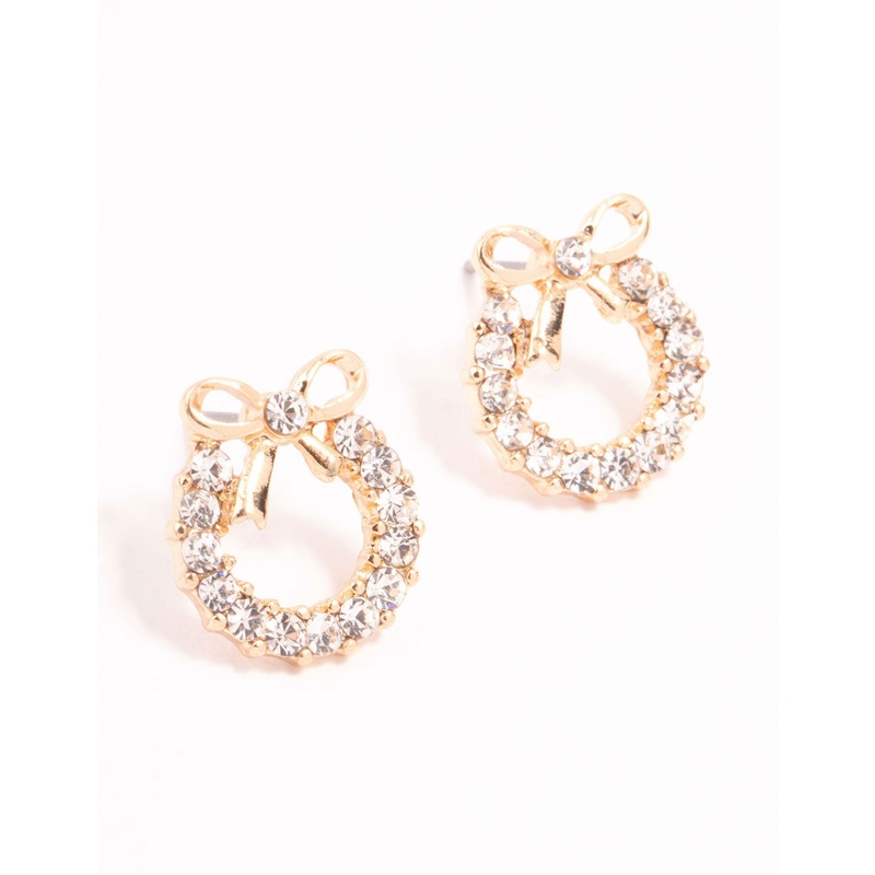 Diamante Wreath Gold Stud Earrings