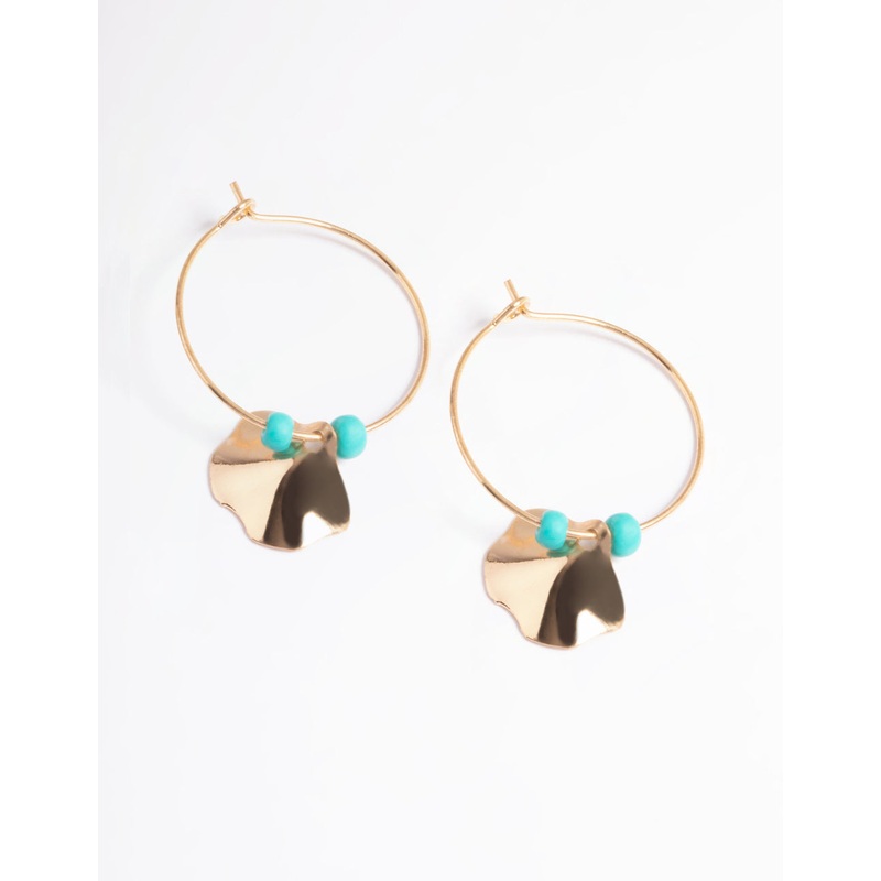 Gold Bead & Fan Wire Hoop Earrings