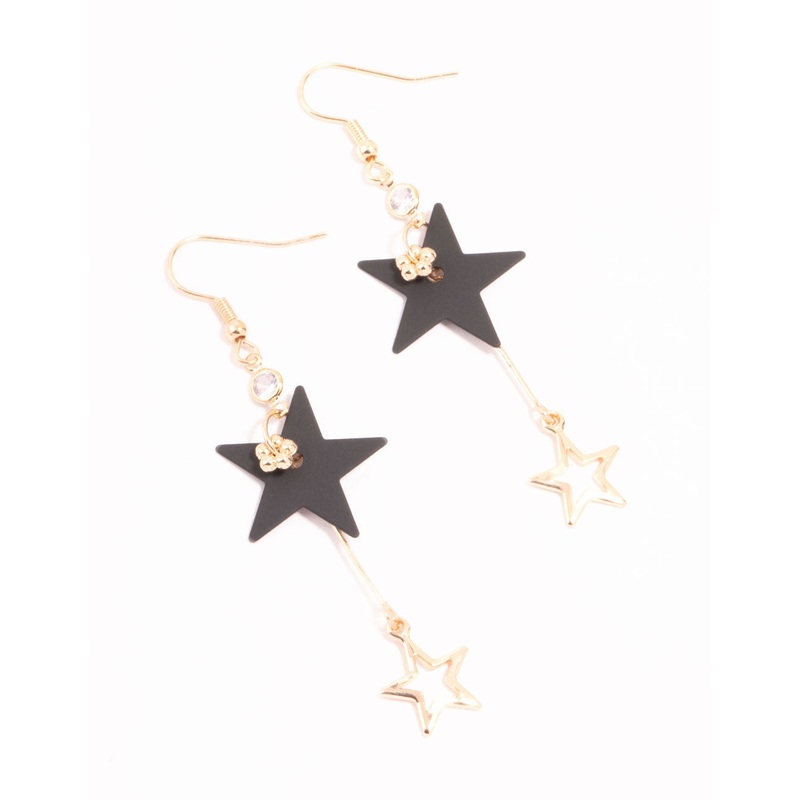 Gold & Black Stars Drop Earrings