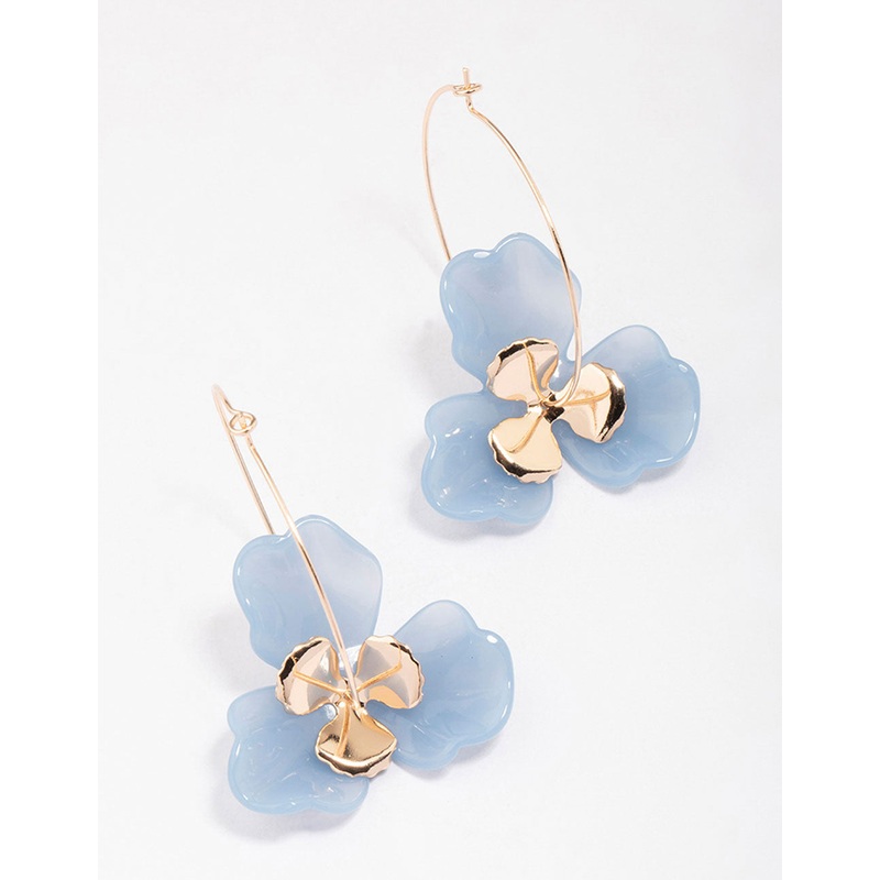 Gold & Blue Large Wire Hoop Earrings