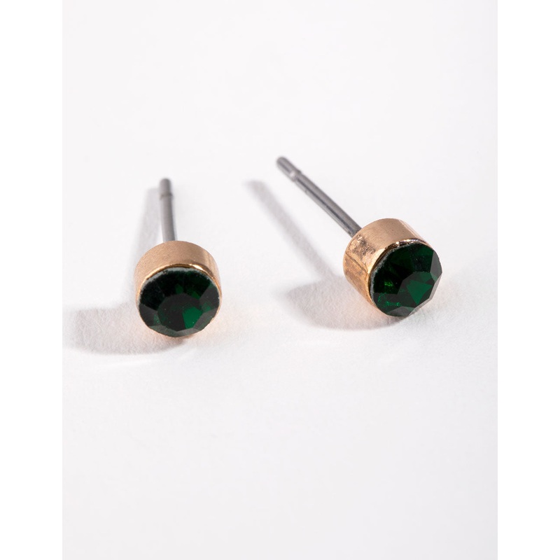 Gold Christmas Green Stud Earrings