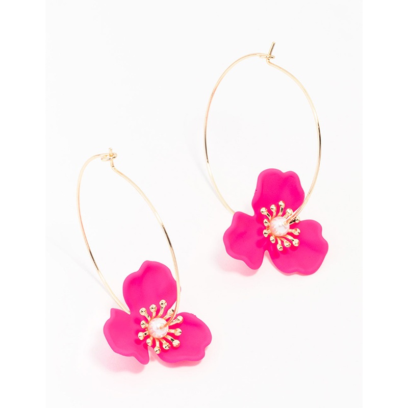 Gold Coated Wire Flower Hoop Earrings