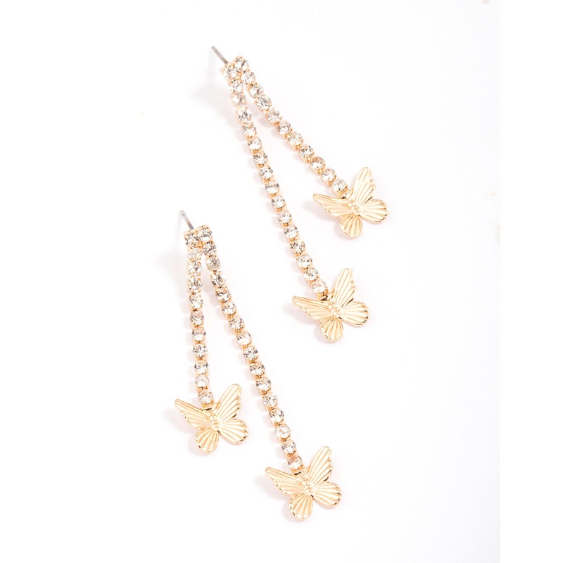 Gold Cup Chain Butterfly Drop Earrings