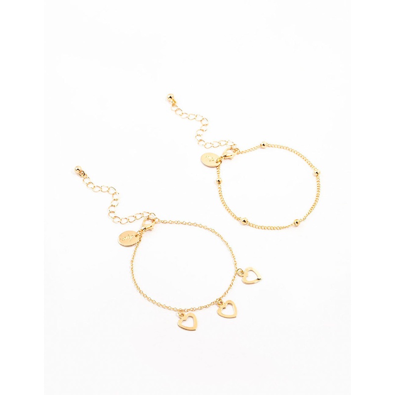 Gold Cut Out Heart Bracelets 2-Pack
