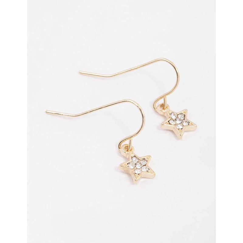 Gold Diamante Star Drop Earrings
