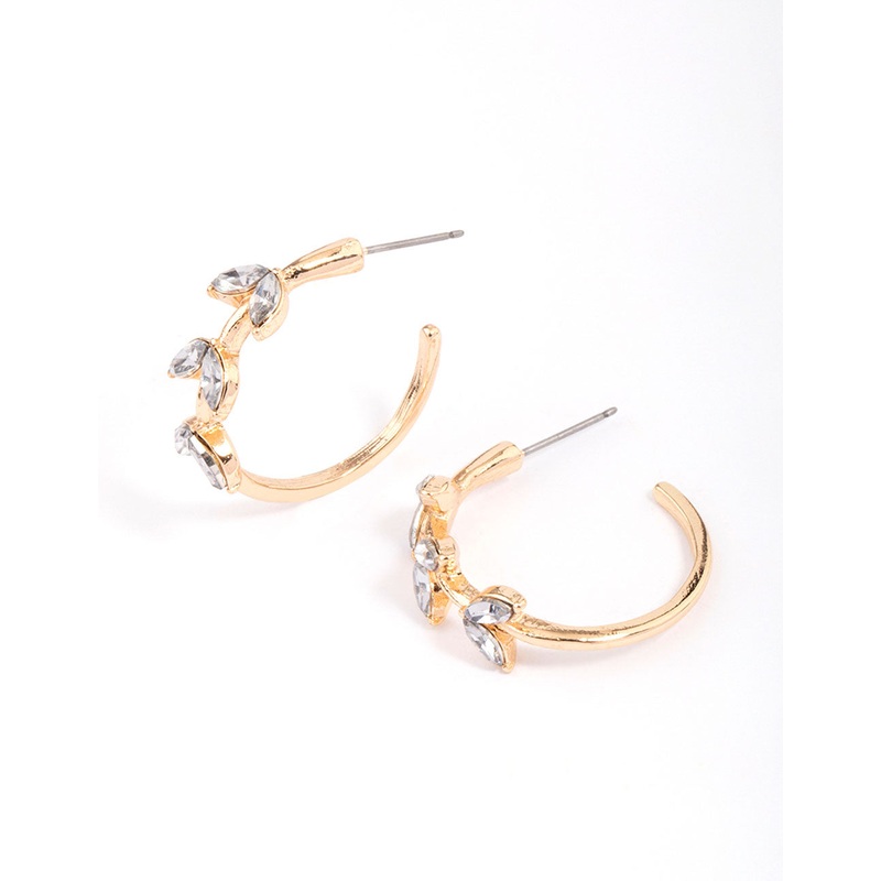 Gold Diamante Vine Leaf Hoop Earrings