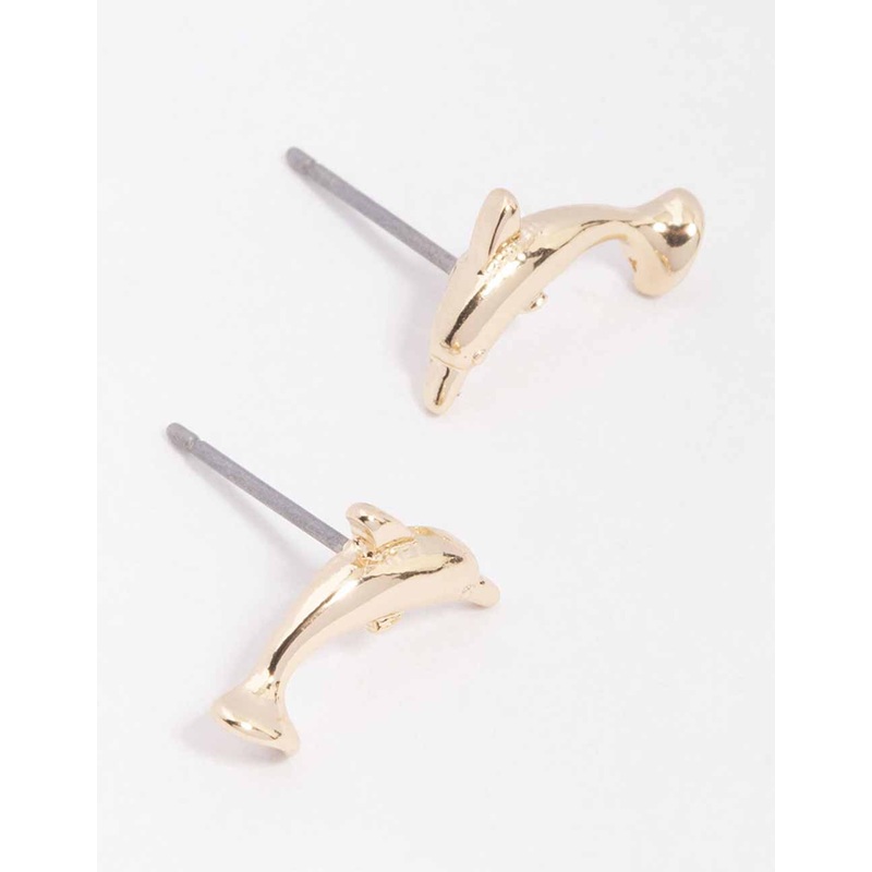 Gold Dolphin Stud Earrings|Default Title