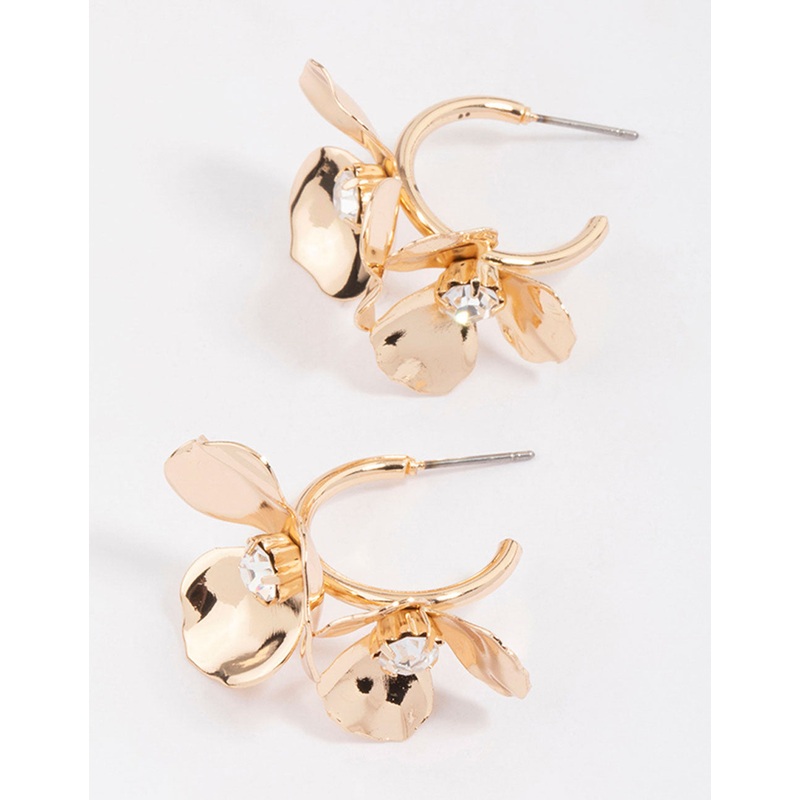 Gold Double Diamante Flower Hoop Earrings