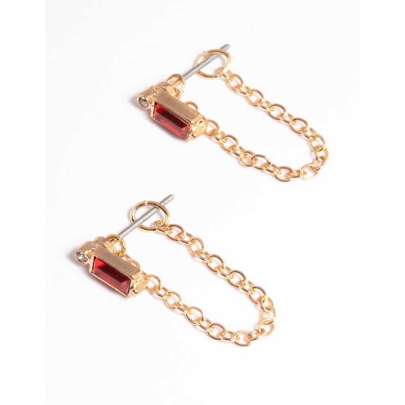 Gold Emerald Chain Front & Back Earrings