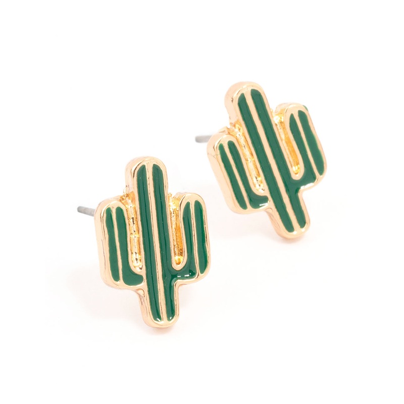 Gold Epoxy Cactus Stud Earrings