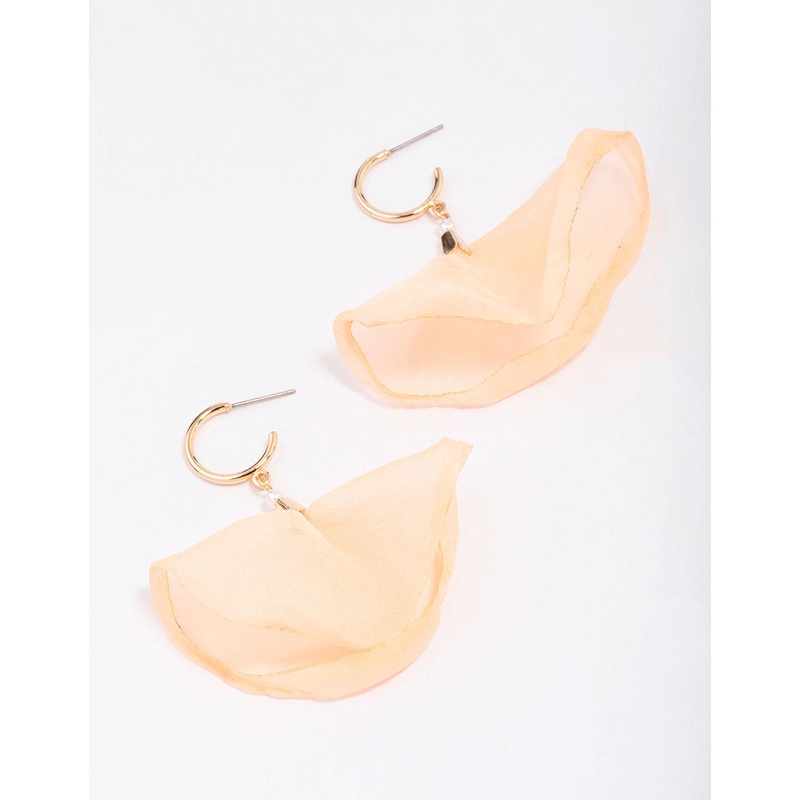 Gold Fabric Flower Huggie Drop Earrings