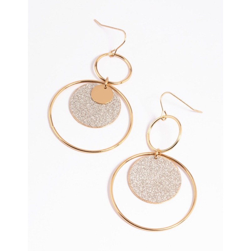 Gold Glitter Disc Drop Earrings