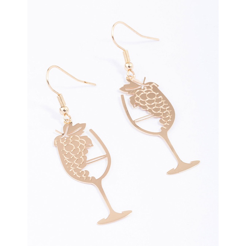 Gold Grape Wine Glass Drop Earrings