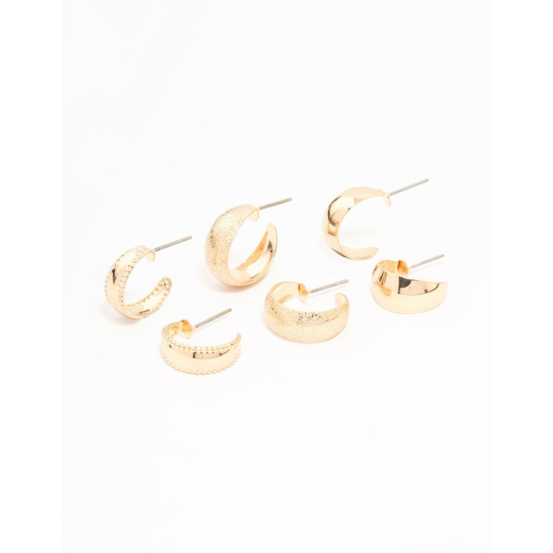 Gold Hammered & Teardrop Hoop Earrings 3-Pack