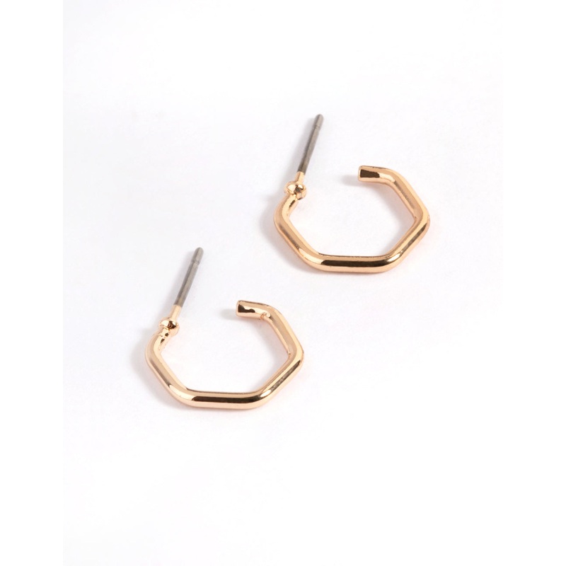 Gold Hexagon Huggie Earrings|Default Title