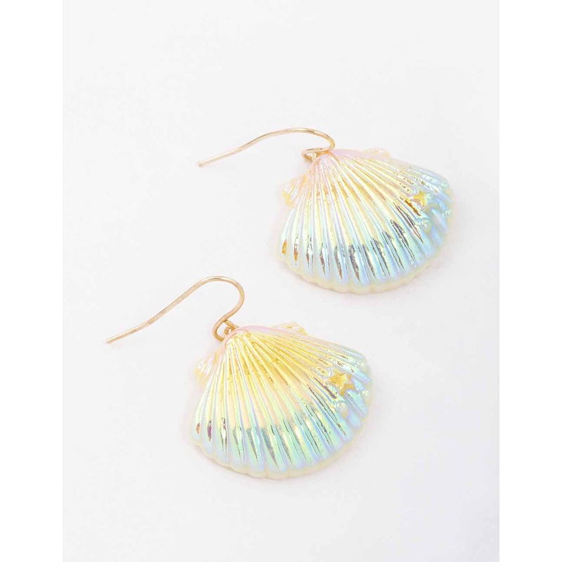 Gold Holographic Shell Drop Earrings