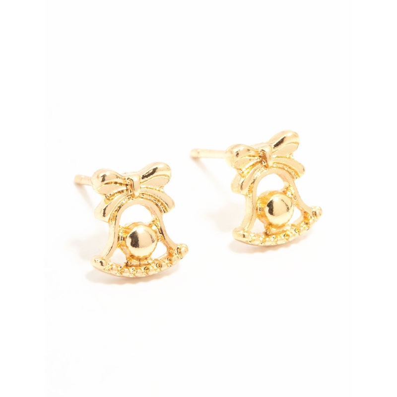 Gold Jingle Bell Gold Stud Earrings