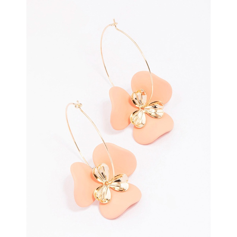 Gold Large Flower Wire Hoop Earrings