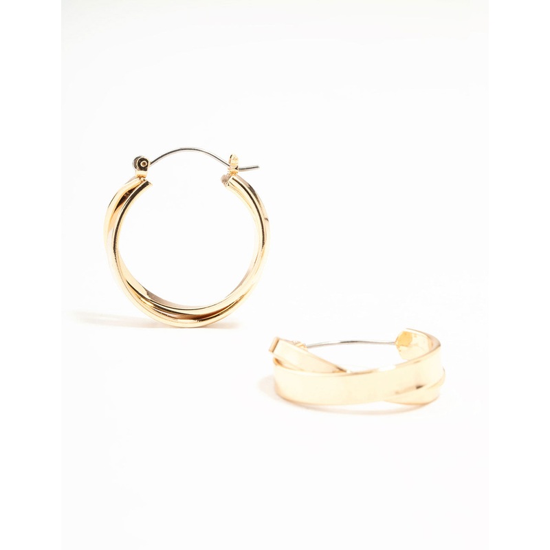 Gold Medium Crossover Hoop Earrings