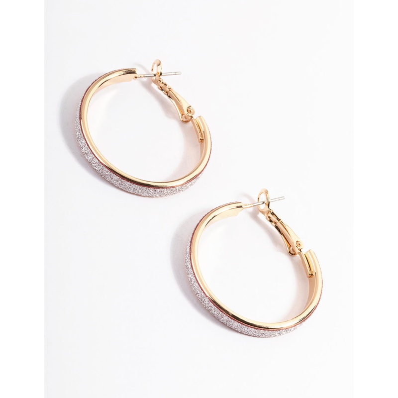 Gold Medium Glitter Hoop Earrings