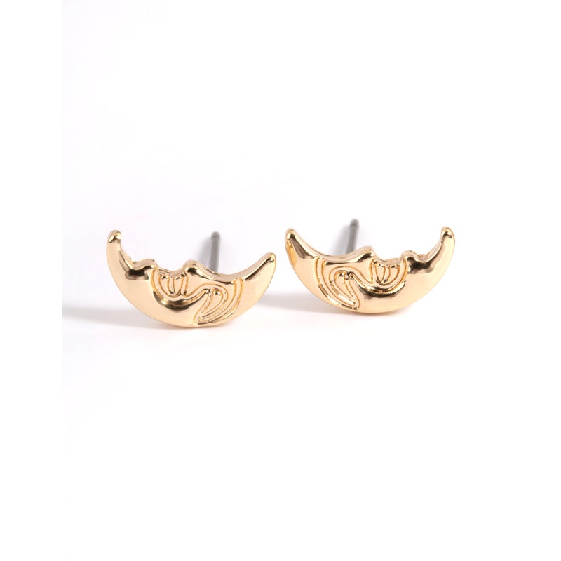 Gold Moon Face Stud Earrings|Default Title