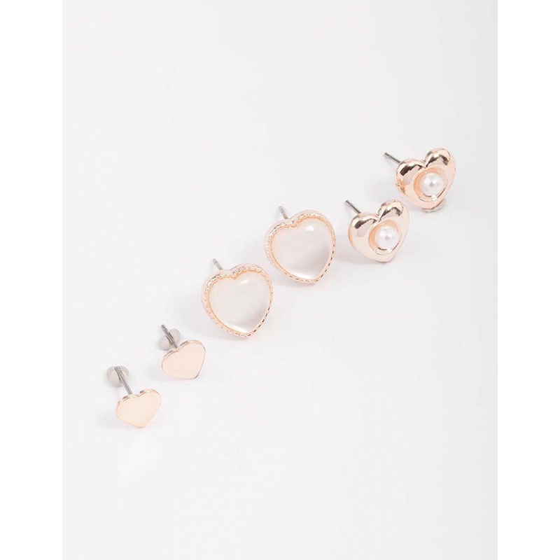 Gold Pearl Heart Stud Earring 3-Pack