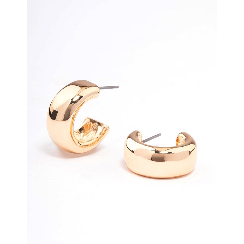 Gold Small Wide Rectangle Hoop Earrings